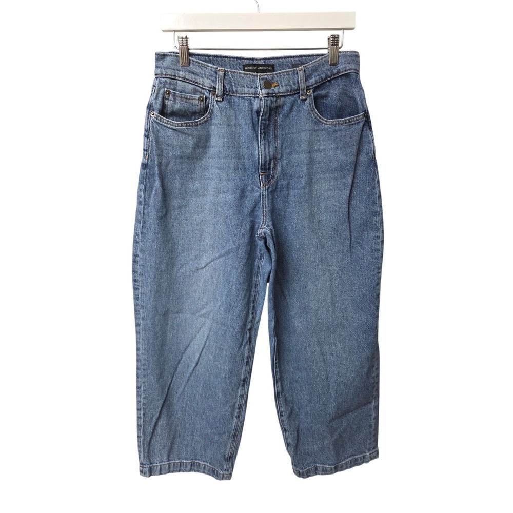 Modern American Daisy Barrel Crop Jeans Women 29 Blue High Rise Relaxed Tapered‎